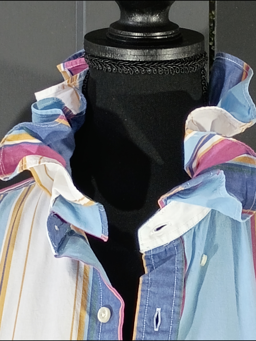 Upcycled Women's Ralph Lauren Ruffled Collar Shirt - Picture 2 of 8